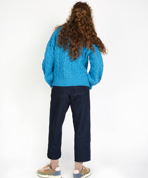 Irelands Eye Hapenny Horseshoe Sweater Forget-Me-Not Blue