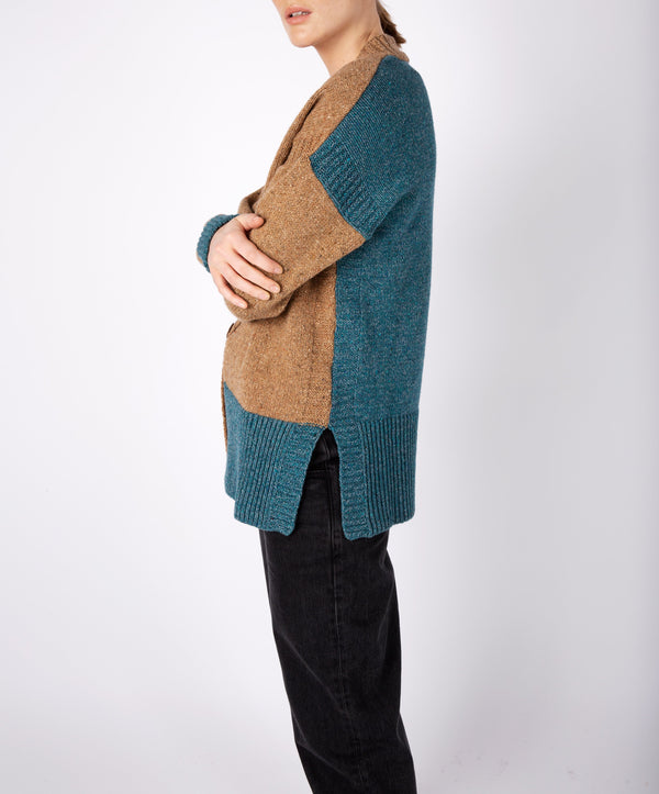 Irelands Eye Hawthorn' Colour Contrast Cardigan Aquamarine Biscuit