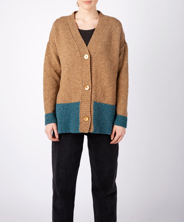 irelands eye Hawthorn' Colour Contrast Cardigan Aquamarine Biscuit