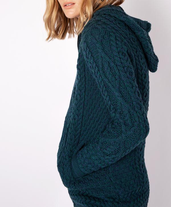 Irelands Eye Hazel Aran Zipped Hooded Coat Atlantic Blue