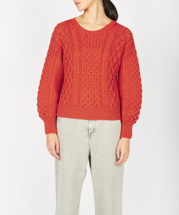 Irelands Eye Honeysuckle Cropped Aran Sweater Orange Marl