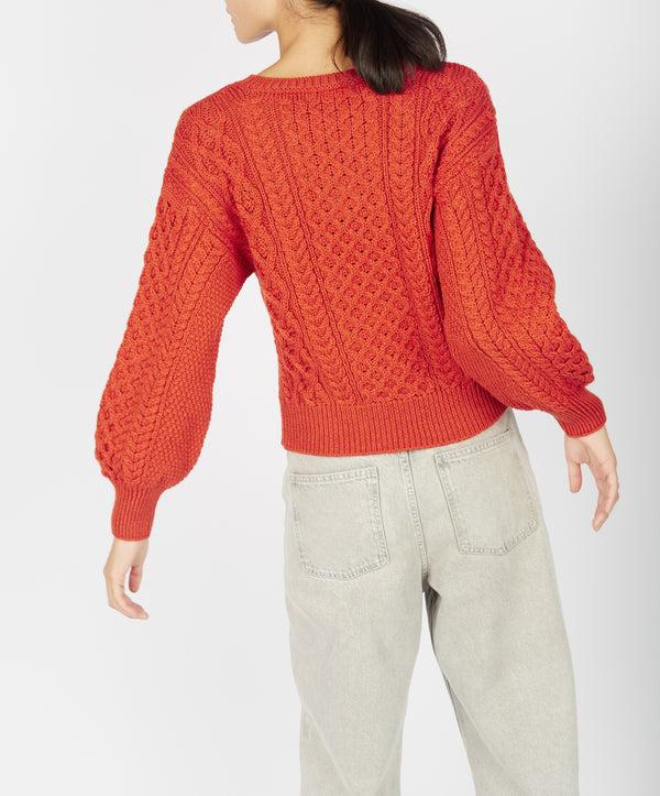 Irelands Eye Honeysuckle Cropped Aran Sweater Orange Marl