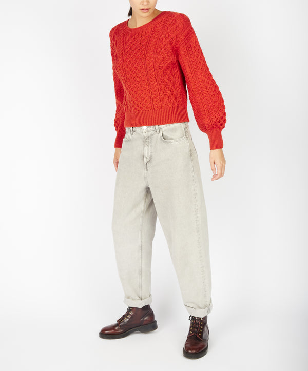 irelands eye Honeysuckle Cropped Aran Sweater Orange Marl