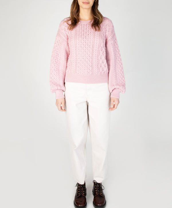 irelands eye Honeysuckle Cropped Aran Sweater Pale Pink