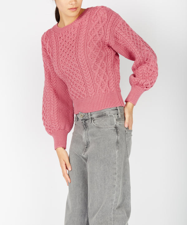 Irelands Eye Honeysuckle Cropped Aran Sweater Rosa Pink