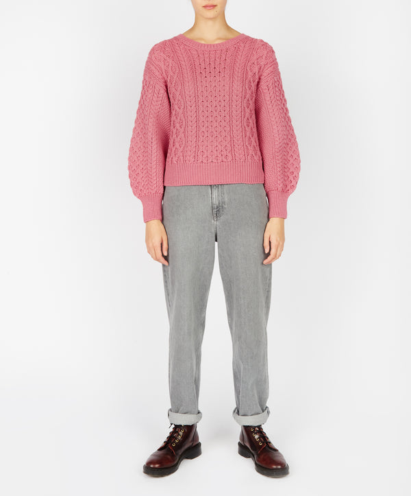 irelands eye Honeysuckle Cropped Aran Sweater Rosa Pink