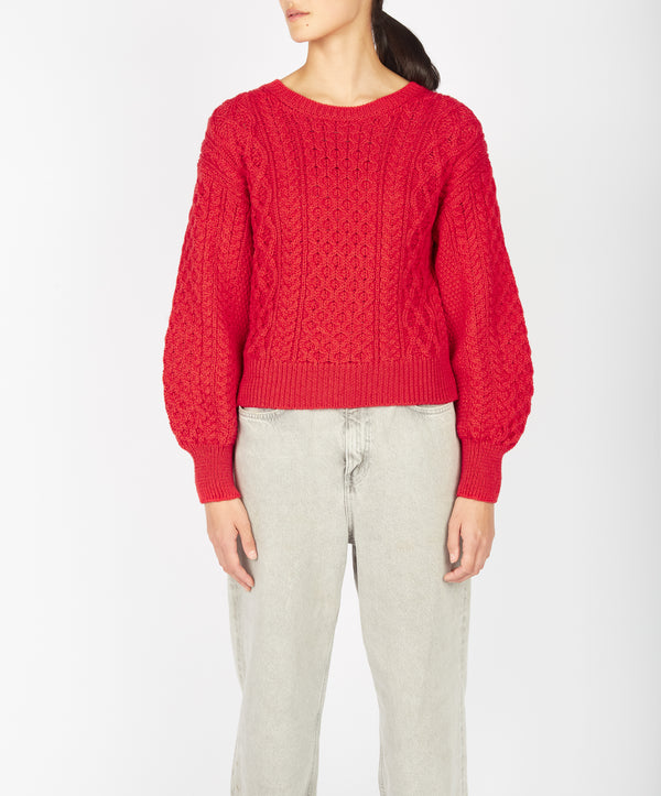 irelands eye Honeysuckle Cropped Aran Sweater Scarlet