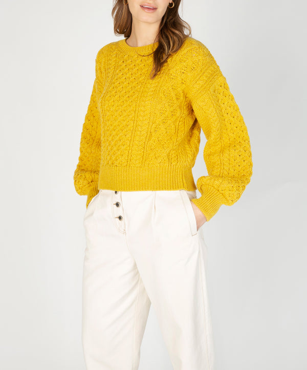 Irelands Eye Honeysuckle Cropped Aran Sweater Sunflower