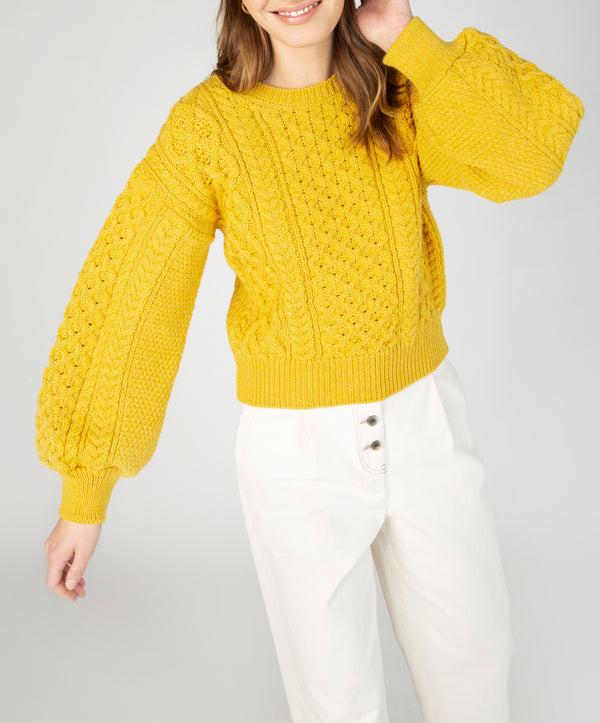 Irelands Eye Honeysuckle Cropped Aran Sweater Sunflower
