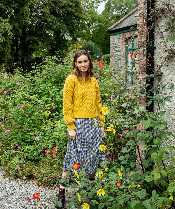 Irelands Eye Honeysuckle Cropped Aran Sweater Sunflower