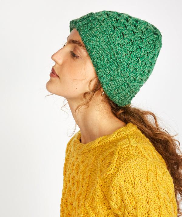 Irelands Eye Aran Hat Green Marl