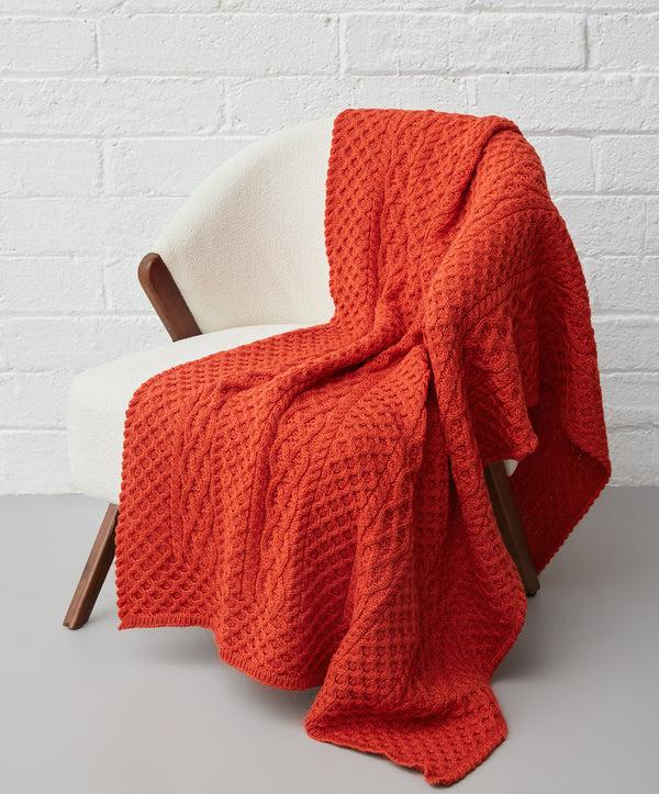 Irelands Eye Aran Throw Orange Marl