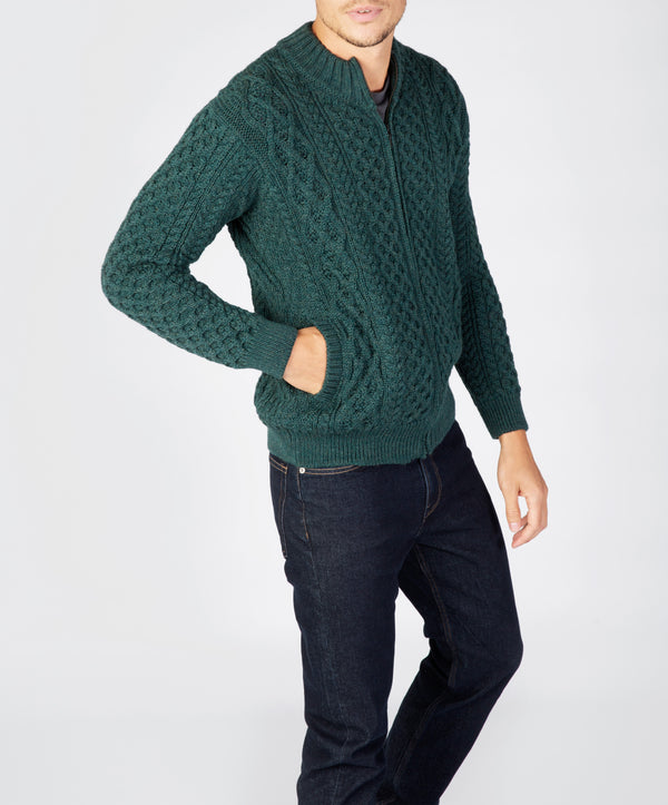 Irelands Eye Ardross Aran Cardigan Evergreen
