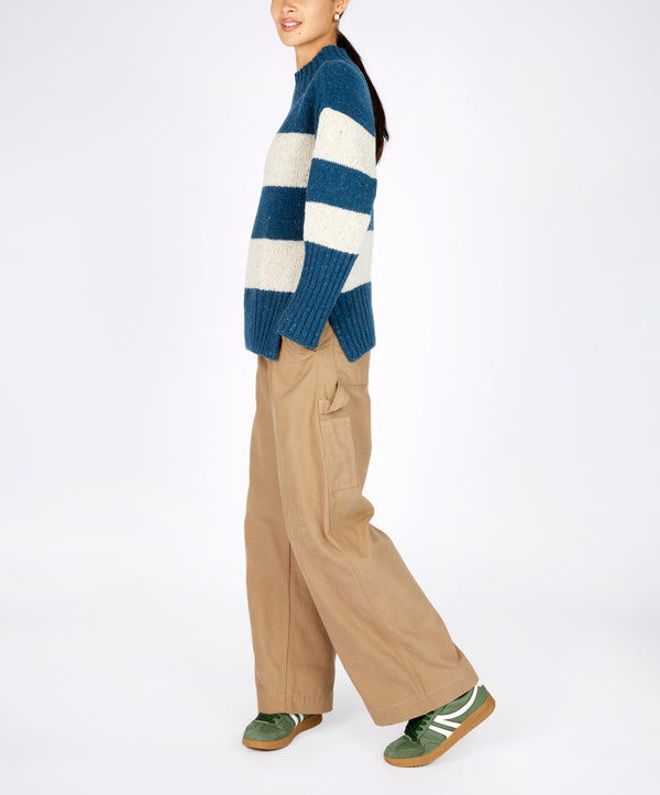 Irelands Eye Arna Stripe Funnel Neck Ink Marl