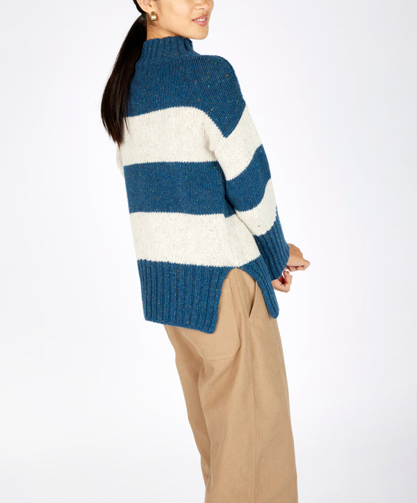 Irelands Eye Arna Stripe Funnel Neck Ink Marl