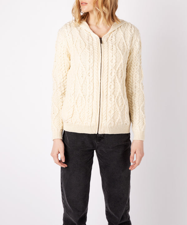 irelands eye Ash Aran Zipped Hooded Jacket Natural
