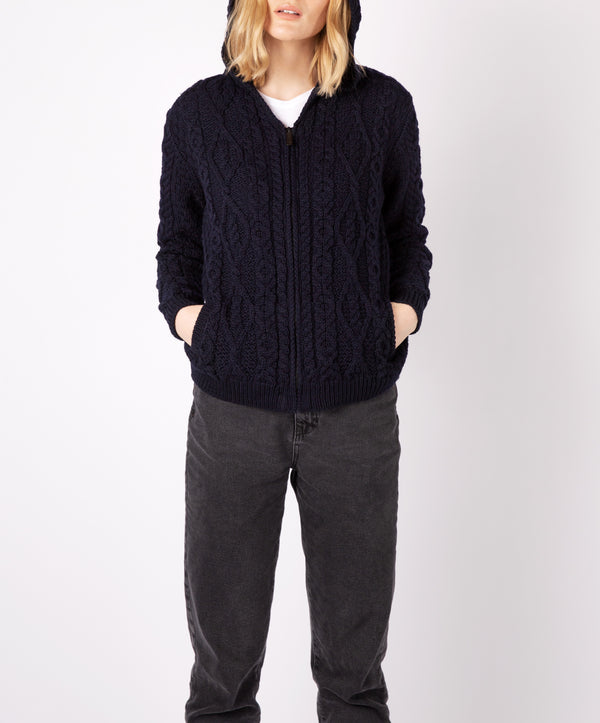irelands eye Ash Aran Zipped Hooded Jacket Navy