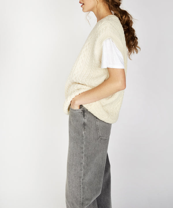 irelands eye Birch Aran V Neck Vest Natural