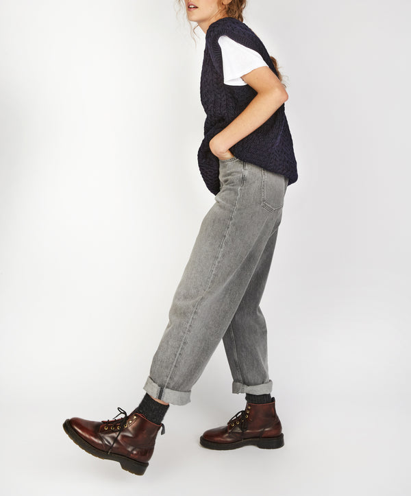 Irelands Eye Birch Aran V Neck Vest Navy