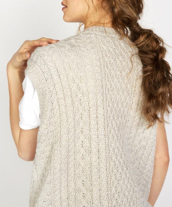 Irelands Eye Birch Aran V Neck Vest Silver Marl
