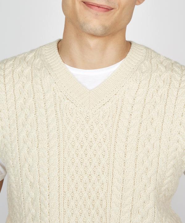 Irelands Eye Birch Mens Aran V Neck Vest Natural