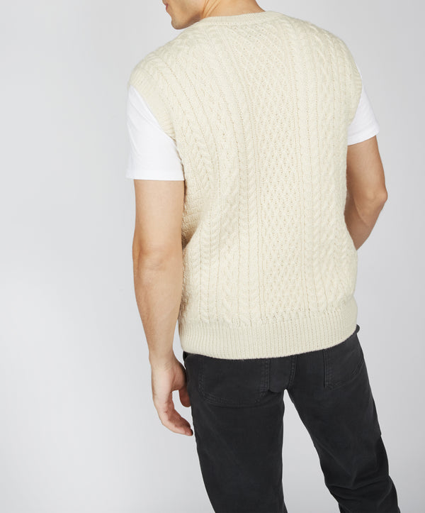 Irelands Eye Birch Mens Aran V Neck Vest Natural
