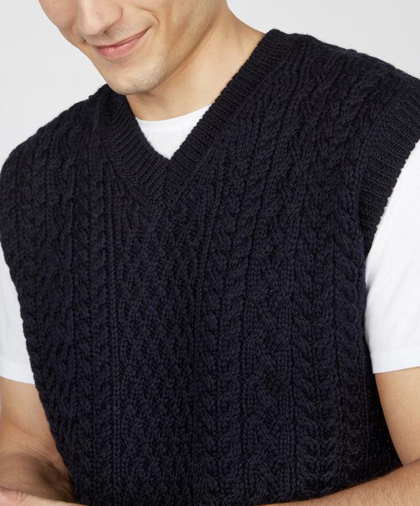 Irelands Eye Birch Mens Aran V Neck Vest Navy