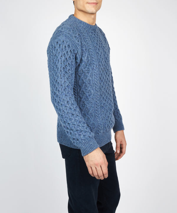 Irelands Eye Carraig Luxe Aran Sweater Blue Ocean
