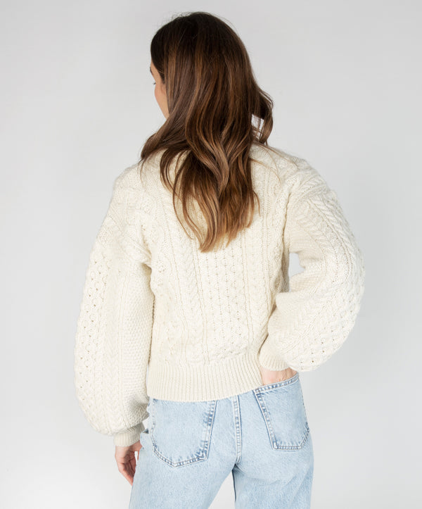 Irelands Eye Clover Cropped Aran Cardigan Natural