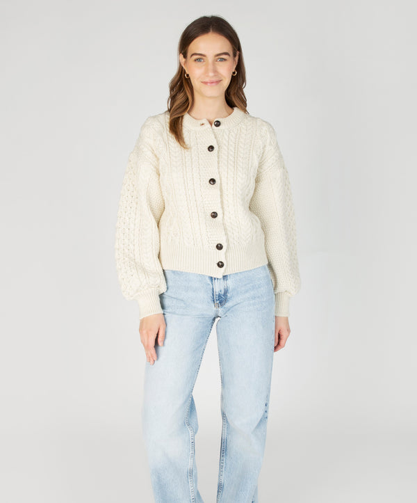 irelands eye Clover Cropped Aran Cardigan Natural