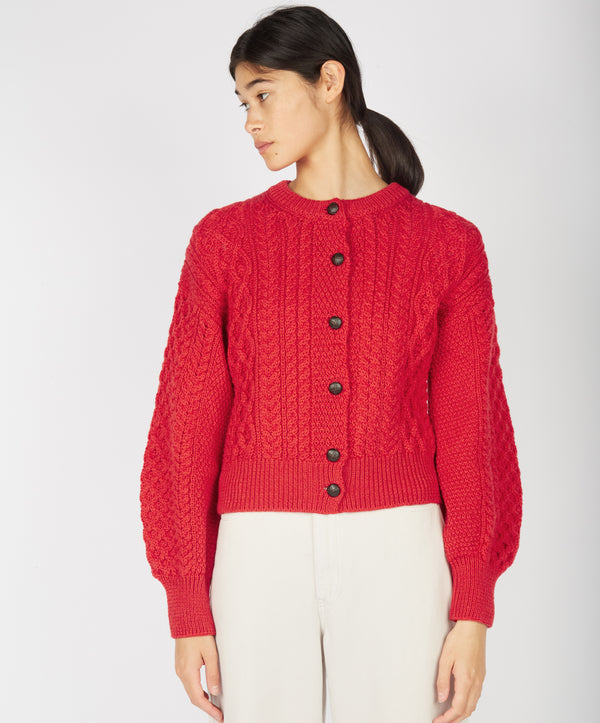 irelands eye Clover Cropped Aran Cardigan Scarlet