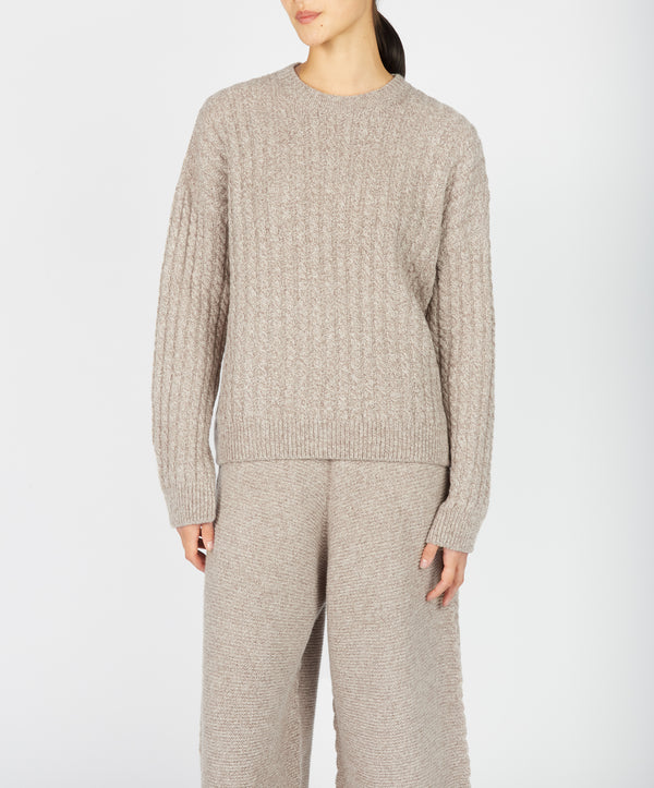 Irelands Eye Corbin Cable Crew Neck Eggshell