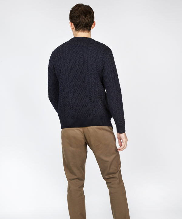 Irelands Eye Cuileann Aran Crew Neck Sweater Navy