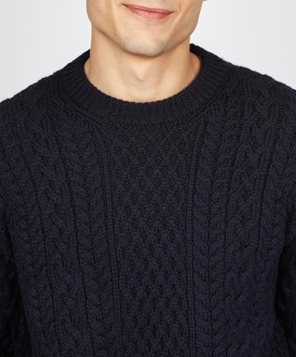 Irelands Eye Cuileann Aran Crew Neck Sweater Navy