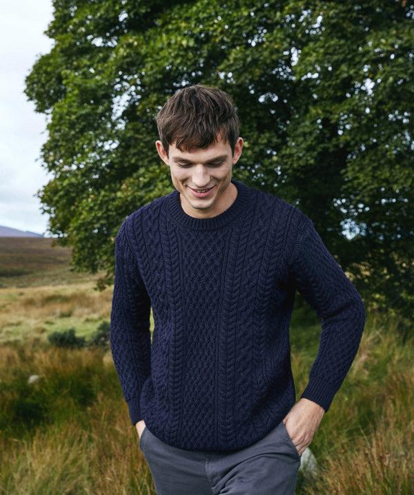 Irelands Eye Cuileann Aran Crew Neck Sweater Navy