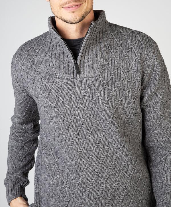Irelands Eye Diamond Troyer Sweater Grey Frost