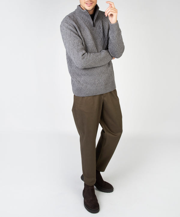 Irelands Eye Diamond Troyer Sweater Grey Frost