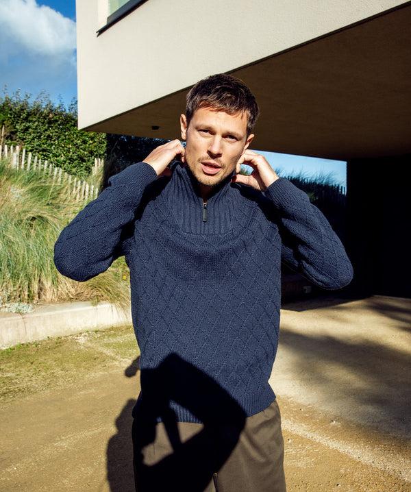 Irelands Eye Diamond Troyer Sweater Navy Sail