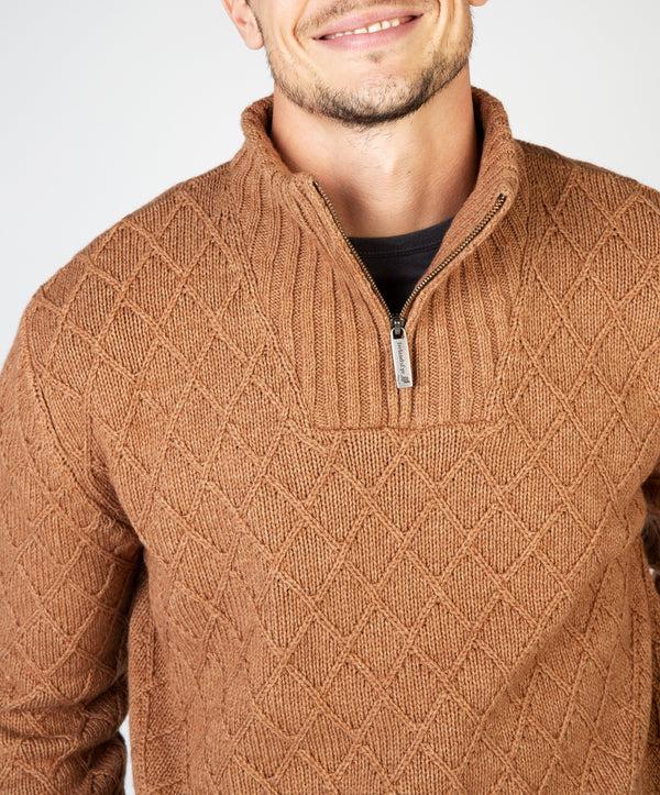 Irelands Eye Diamond Troyer Sweater Nutmeg