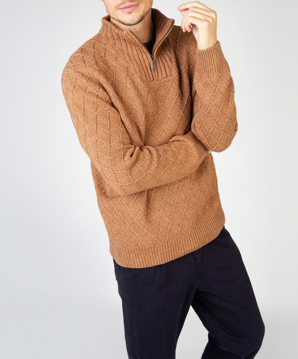 Irelands Eye Diamond Troyer Sweater Nutmeg
