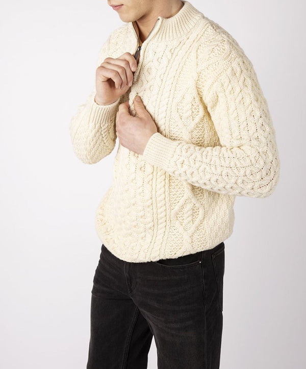 Irelands Eye Dris Aran Zip Neck Sweater Natural