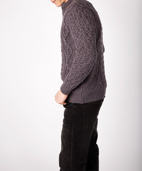 Irelands Eye Dris Aran Zip Neck Sweater Steel Marl