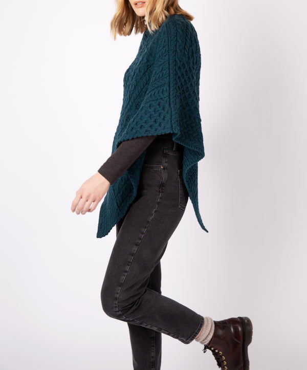 Irelands Eye Elm Patchwork Poncho Atlantic Blue