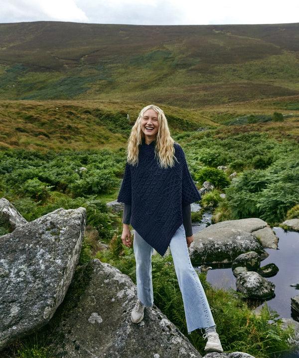 Irelands Eye Elm Patchwork Poncho Atlantic Blue