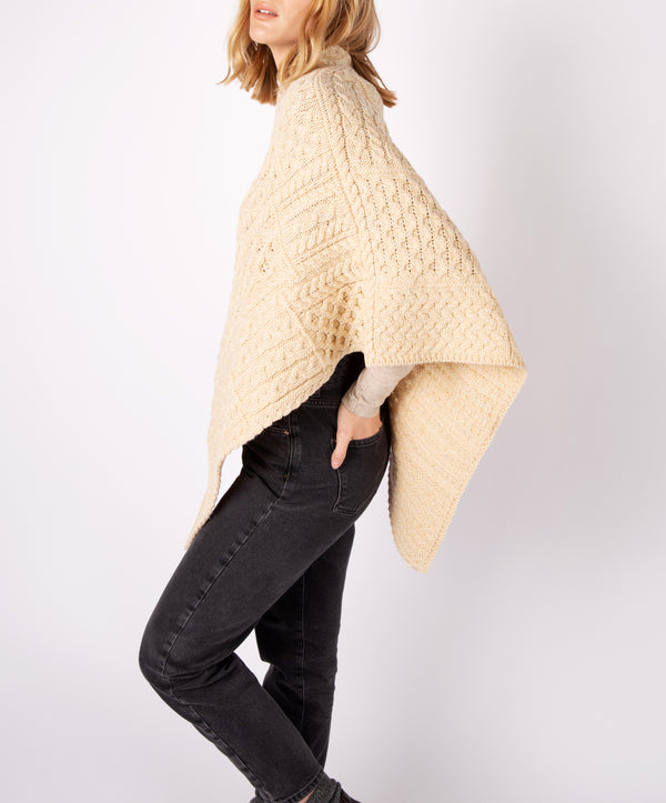 Irelands Eye Elm Patchwork Poncho Oatmeal Marl