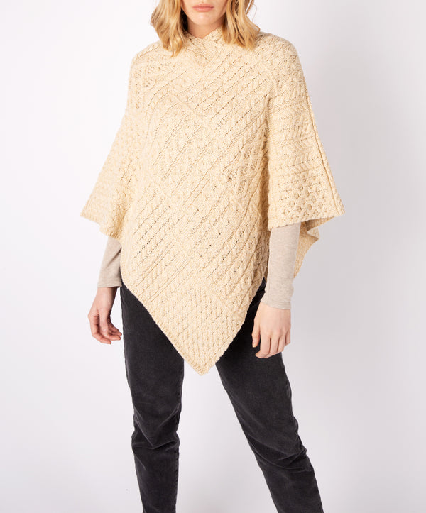 Irelands Eye Elm Patchwork Poncho Oatmeal Marl