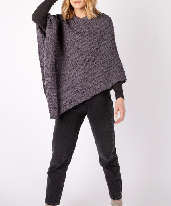 Irelands Eye Elm Patchwork Poncho Steel Marl
