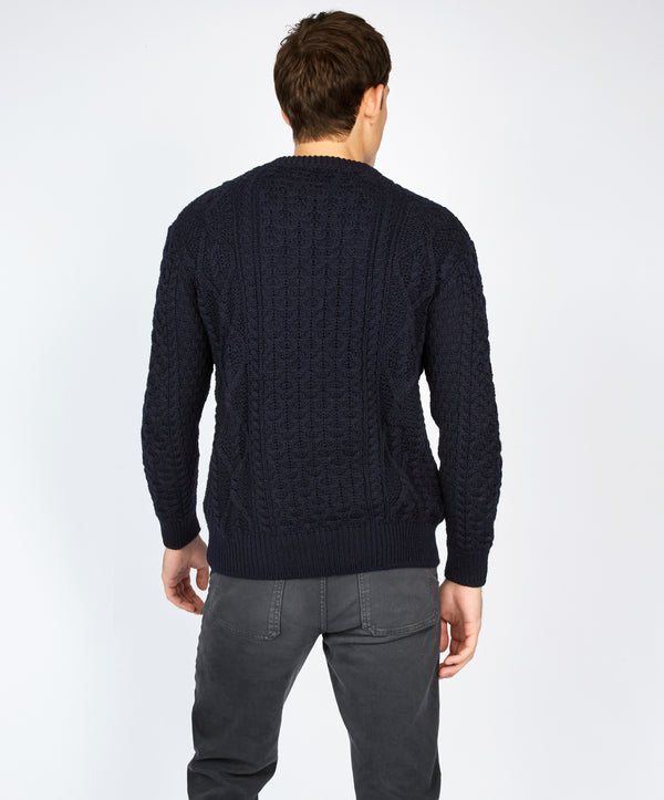 Irelands Eye Fearnóg Aran Crew Neck Sweater Navy