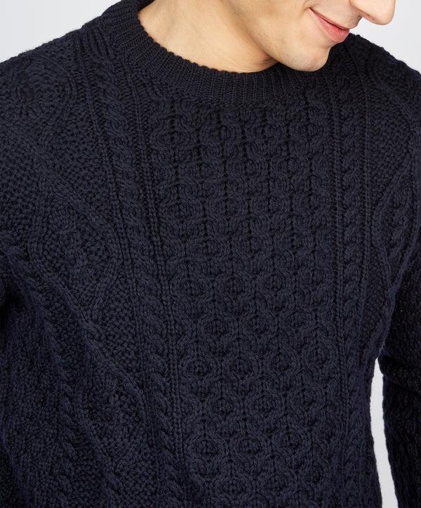 Irelands Eye Fearnóg Aran Crew Neck Sweater Navy