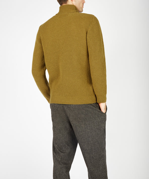 Irelands Eye Fishermans Rib Polo Neck Khaki